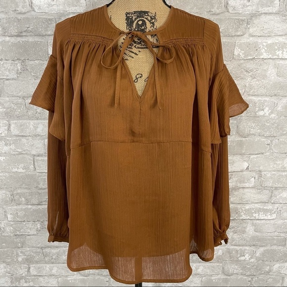 Line+Dot Carmel Pleated Ruffle Blouse - Picture 1 of 5